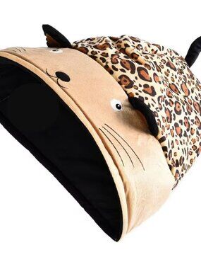 New Plush Cave Cat Bed with Crinkle Sound, Cheetah